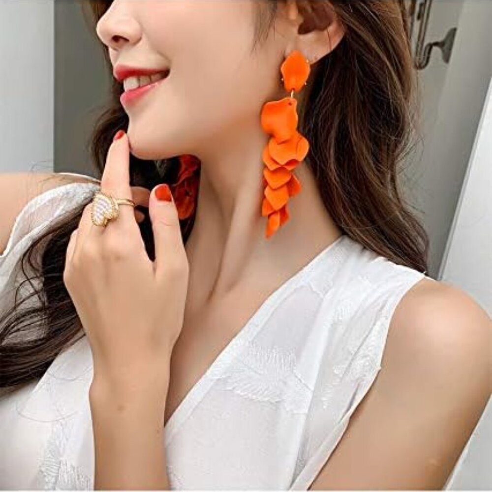 Orange Petal Drop Earrings